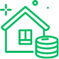 Graphic of a house with a stack of money, symbolising cash-out refinancing benefits.