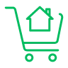 Icon of a house within a trolley, showing you're ready with a budget for house hunting and have the upper hand with home loan pre approval.