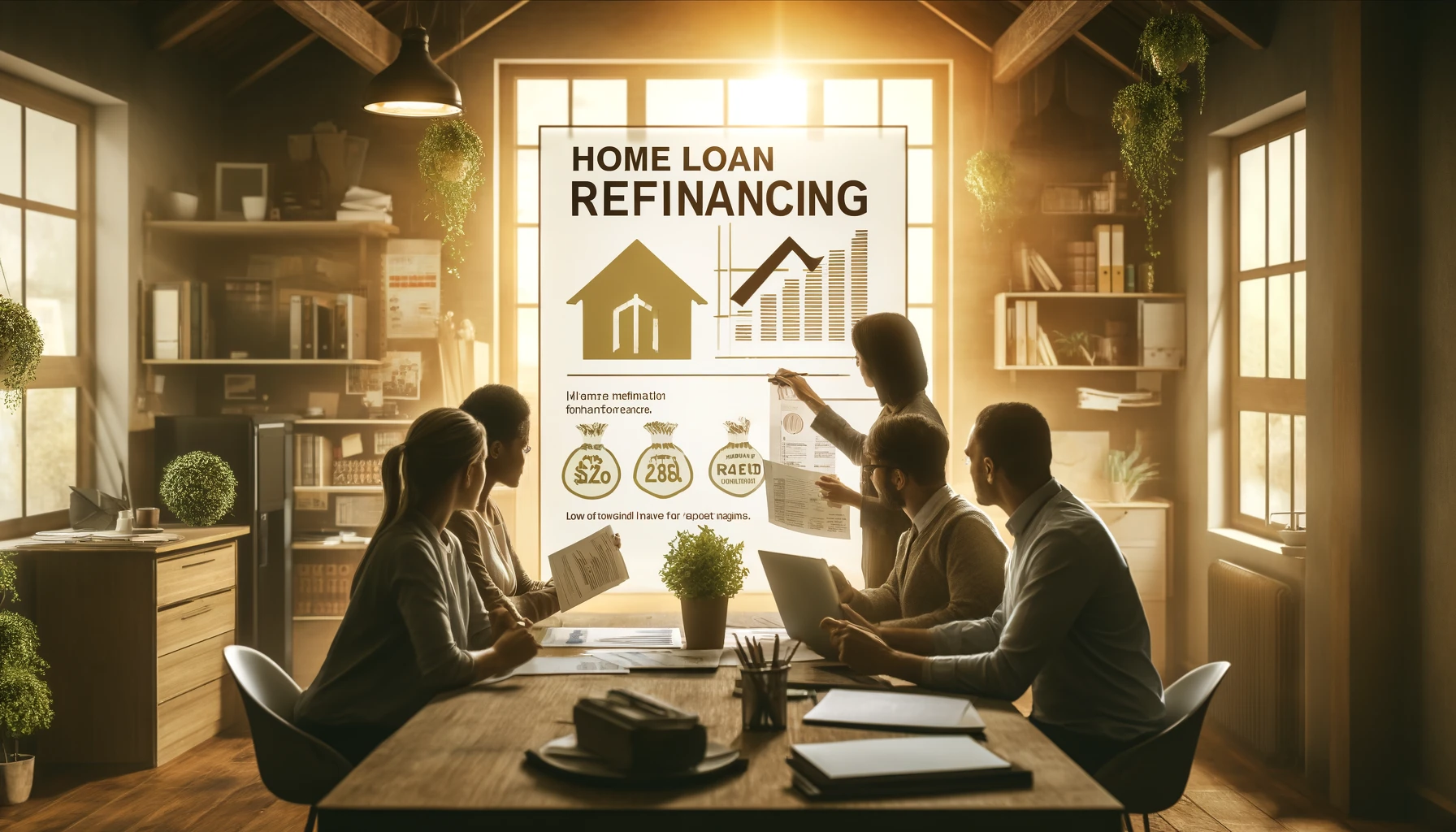 A family reviewing documents and using a calculator to understand the benefits of refinancing their home loan with ScaleMortgage, symbolising smart financial planning in a warm, optimistic home environment.